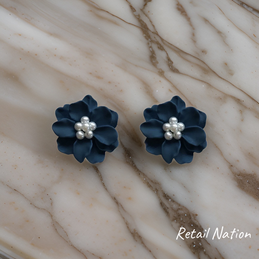 Blue Rose Pearl Earrings