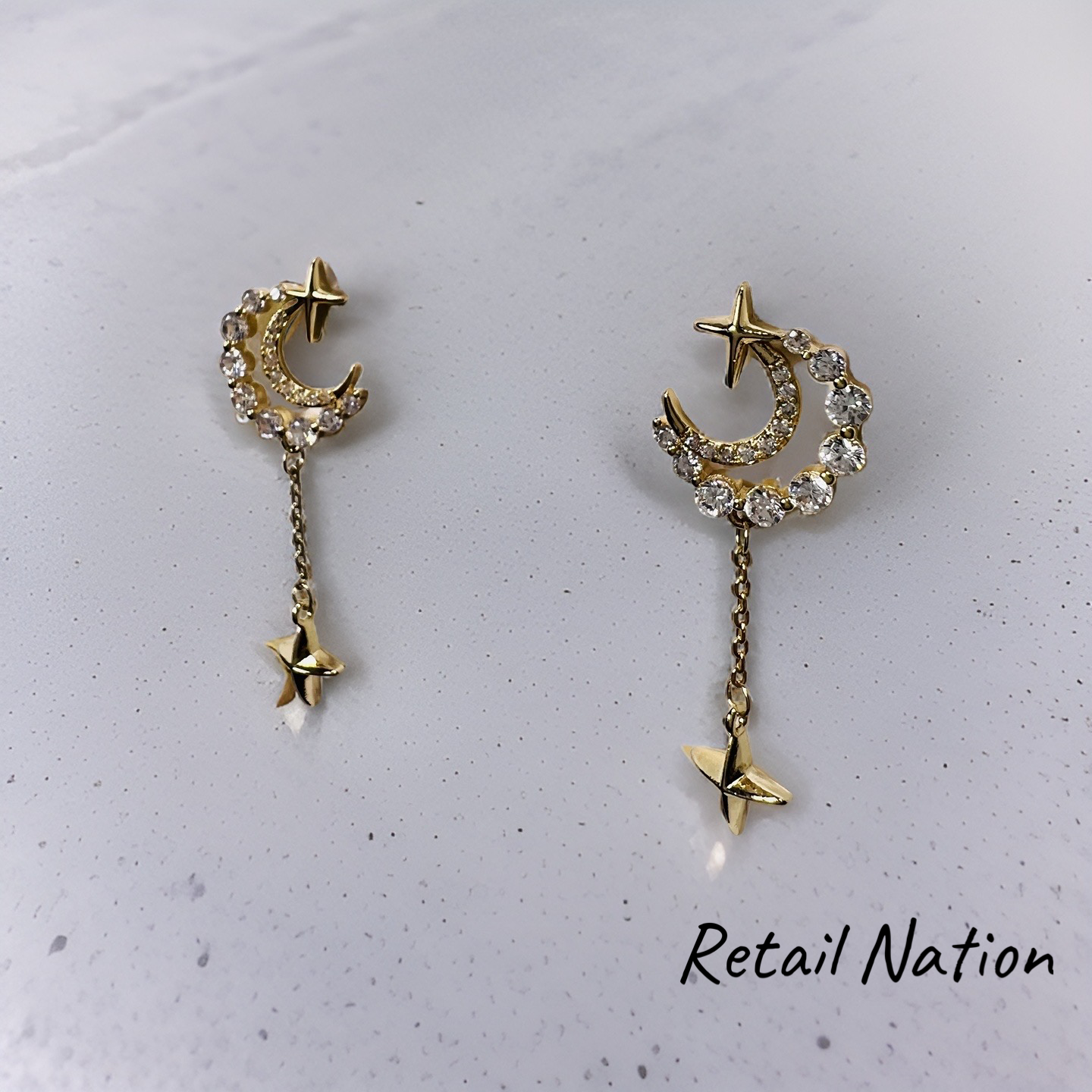 Rhinestone Moon Star Pendant Tassel Temperament Earrings