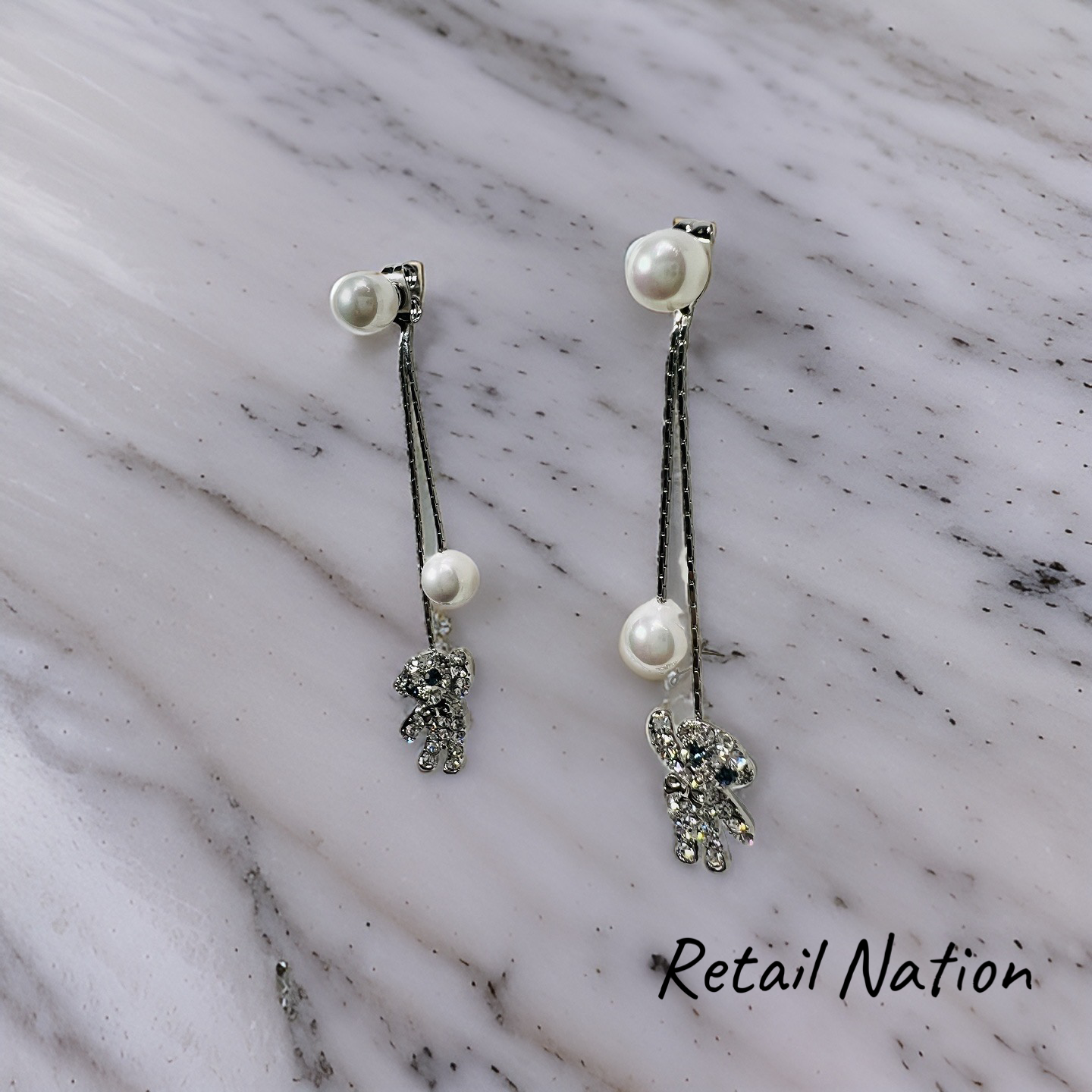 *BEST SELLER* Korean Temperament Long Pearl Bear Earrings