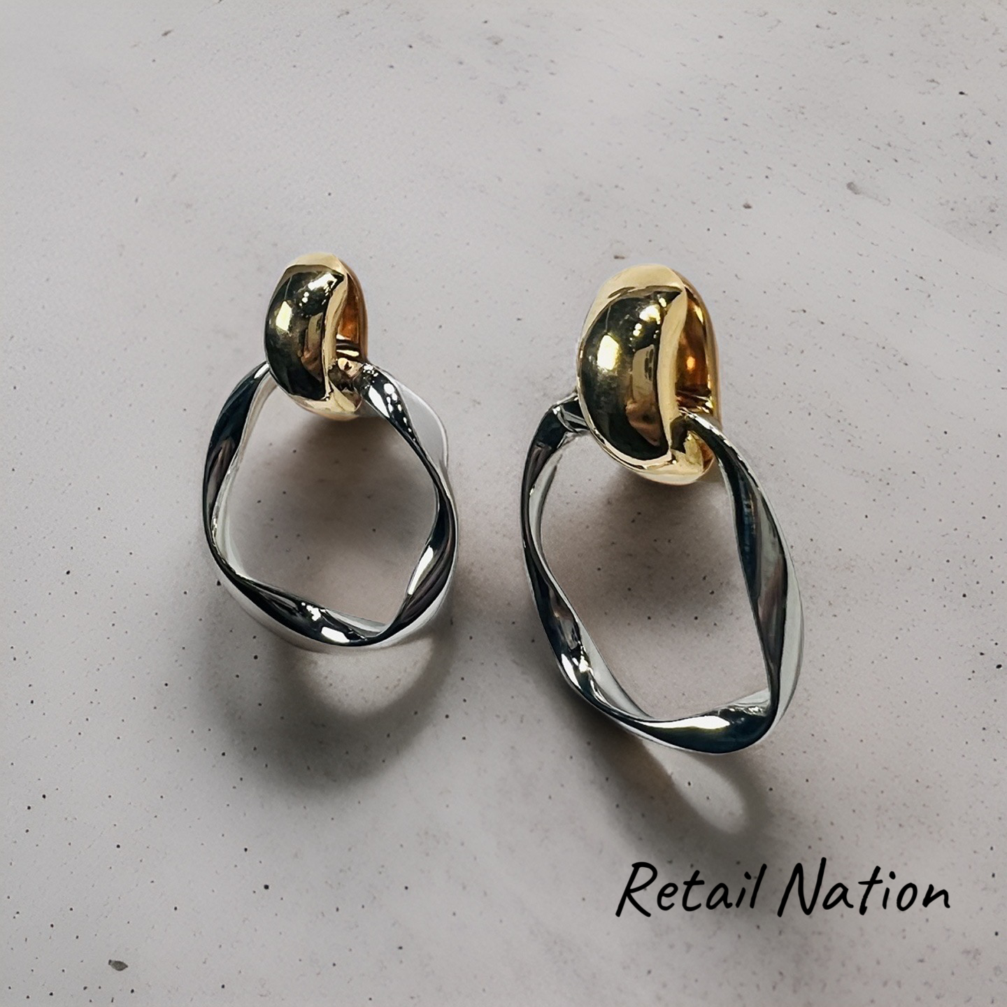 Unique Gold Silver Wave Circle Earrings