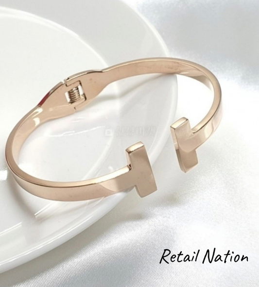 Trendy Titanium Steel T-shaped Letter Rose Gold Bracelet