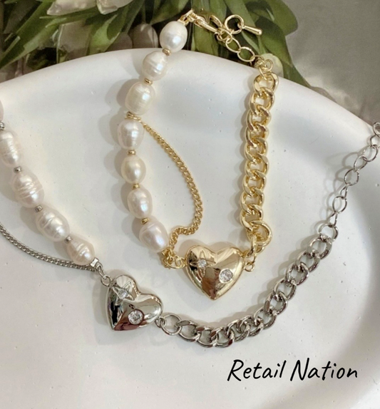 Heart and Pearl Bracelet